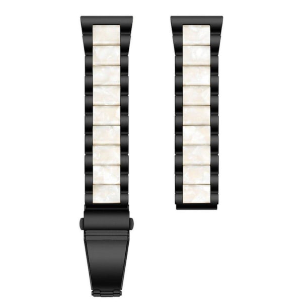 20mm Universal stylish three bead resin stainless steel watch strap - Black / Pearl White Black