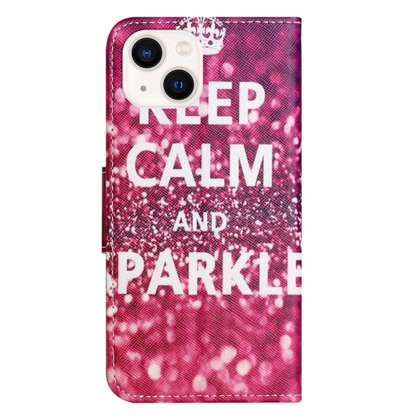 Wonderland iPhone 14 Plus Flippetui - Keep Calm og Sparkle Red
