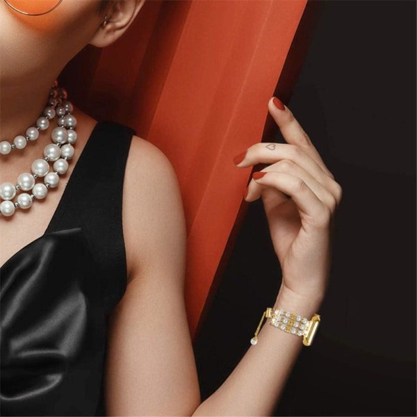 Apple Watch Series 8 (41 mm) urrem i faux pearl-stil - Guld Gold