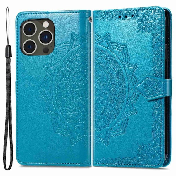 Mandala läder iPhone 14 Pro fodral - Blå Blå