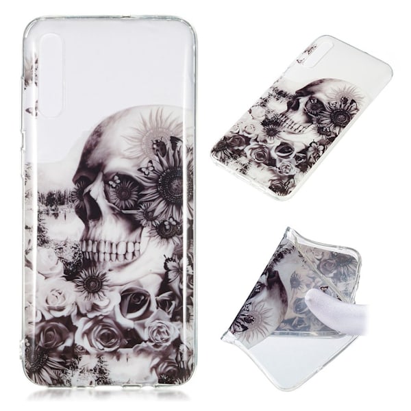 Samsung Galaxy A70 mønstret cover - kranie og blomst Multicolor
