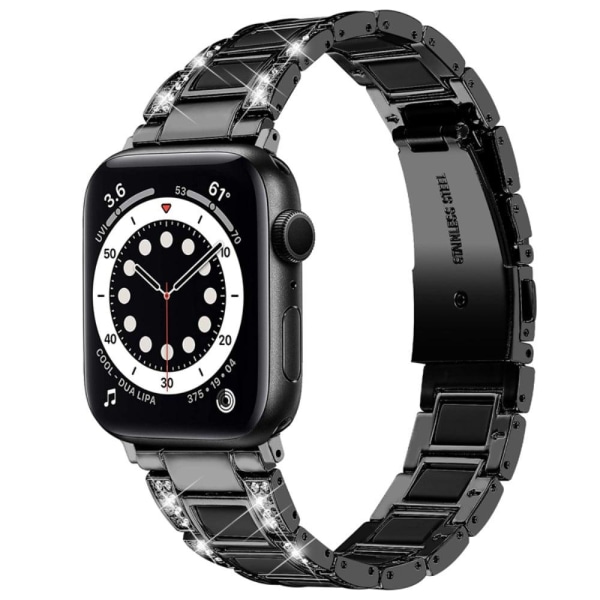 Apple Watch (45mm) rhinestone décor stainless steel watch strap Black