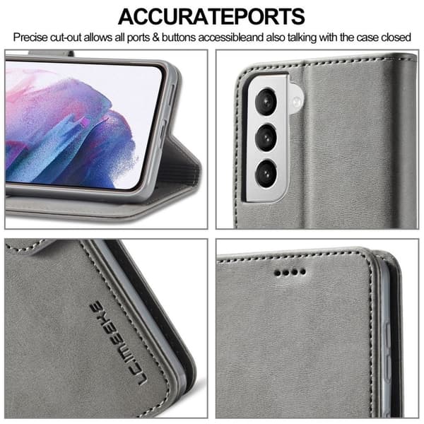 LC.Imeeke Samsung Galaxy S21 Flip Case - Harmaa Silver grey
