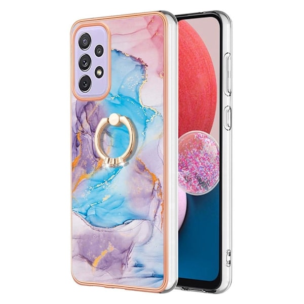 Marble Patterned Suojakuori With Ring Holder For Samsung Galaxy A13 4G - Milky Way Marble Blue Multicolor