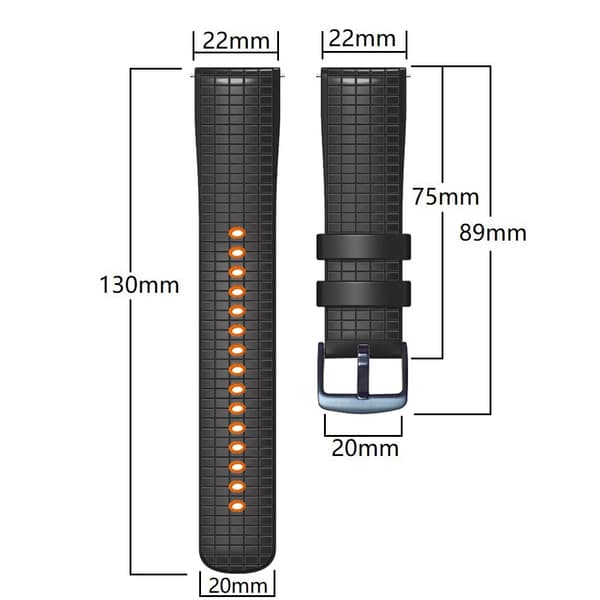 22 mm Universal rutnätstruktur på silikonband - Vit / Orange Orange
