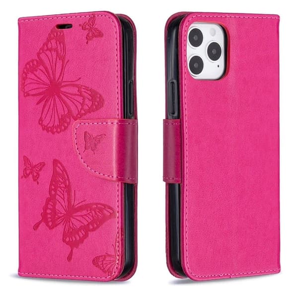 Butterfly iPhone 12 Pro / iPhone 12 nahkakotelo - Ruusu Pink