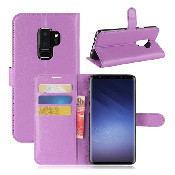 Samsung Galaxy S9 Plus litchi skin PU læder flip etui - Lilla Purple