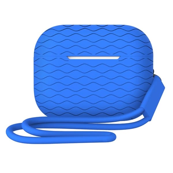 AirPods Pro 2 silikoneetui med bølgetekstur og rem - Blå Blue