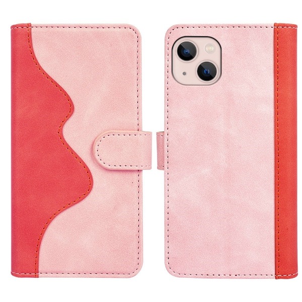 Kaksivärinen nahkainen läppäkotelo iPhone 13 - Pinkki Pink