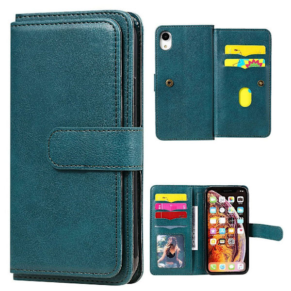 iPhone Xr etui med pung & 10 kortpladser – Grøn Green