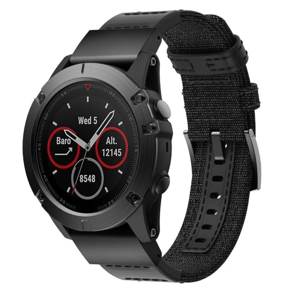 Garmin Fenix 5X / Fenix 5X Plus / Fenix 3 / Fenix 3 HR klockband av äkta läder - Svart Svart