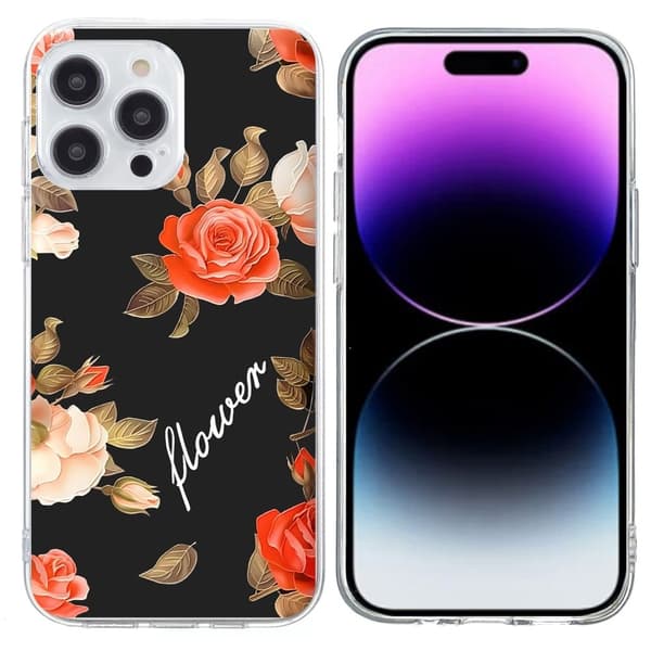 Vibe iPhone 15 Pro -kansi - Musta Tausta Kukkia Black