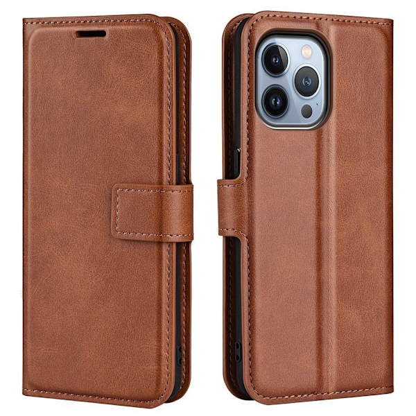 iPhone 14 Pro Max læderetui med pung - Brun Brown