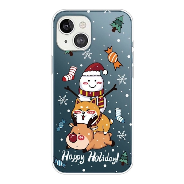 Julfodral till iPhone 14 - Shiba Inu Snögubbe Och Hjort multifärg