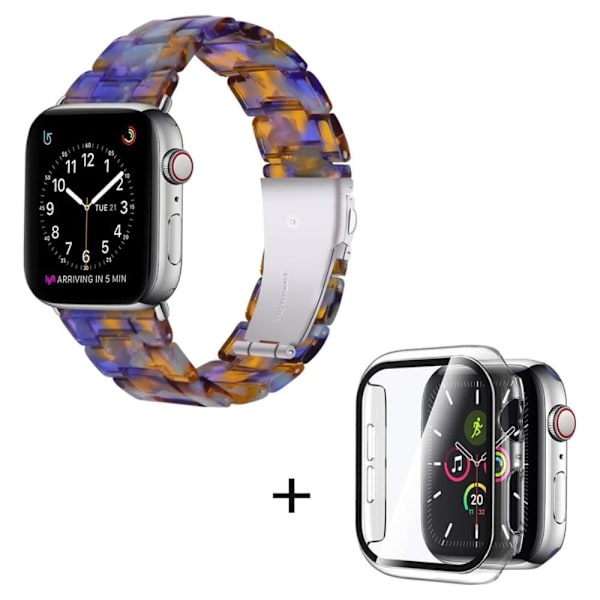 Klockarmband med 3 pärlor i resin och genomskinligt fodral för Apple Watch Series 3/2/1 42mm - Havsblå Blå