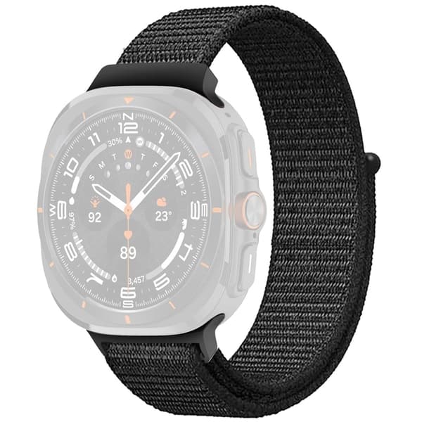 Galaxy Watch Ultra 47mm Nylon Replacement Watch Band Magic Tape Loop Strap - Style P Black
