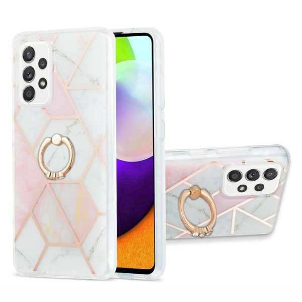 Marble Mønstret Cover med Ring Holder til Samsung Galaxy A52s 5G / A52 5g - Lyserød / Hvid Pink