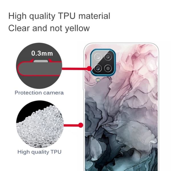 Marmormotiv Samsung Galaxy A12 5G skal - Rosa Och Gråblå Moln multifärg