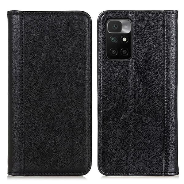 Xiaomi Redmi 10 ægte læderetui med magnetisk lukning - Sort Black