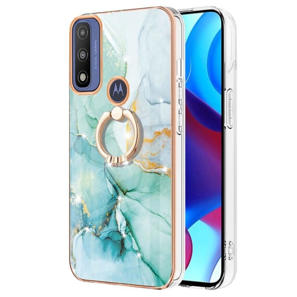 Marble Patterned Suojakuori With Ring Holder For Motorola Moto G Power (2022) / G Pure - Vihreä Marble Haze Green