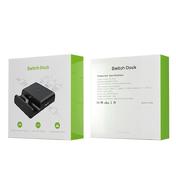 Nintendo Switch HDMI connector and laddningsdocka Svart