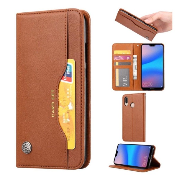 Huawei P20 Lite auto-absorberende PU læder flip etui - Brun Brown