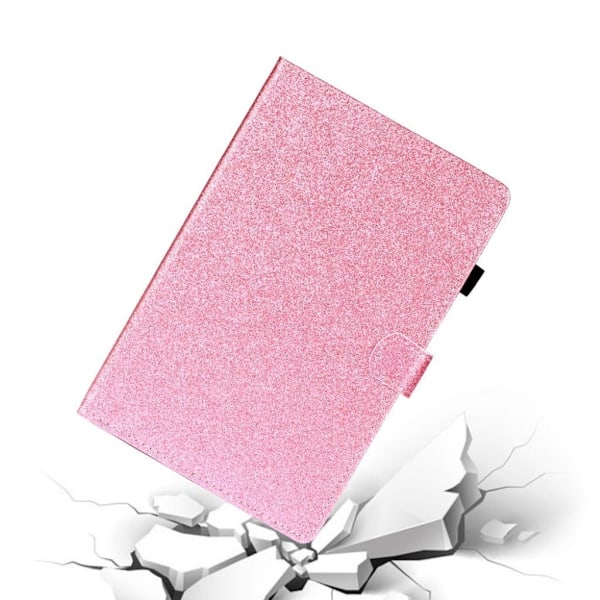 Huawei Mediapad M5 Lite Glitter Shiny Læder Flip Etui - Lyserød Pink