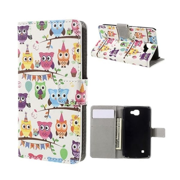 Moberg læder-etui med kortholder og holder til LG K4 - Mange ugler Multicolor