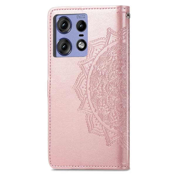 Mandala Motorola Edge 50 Pro etui i lær - Rose Gull Pink