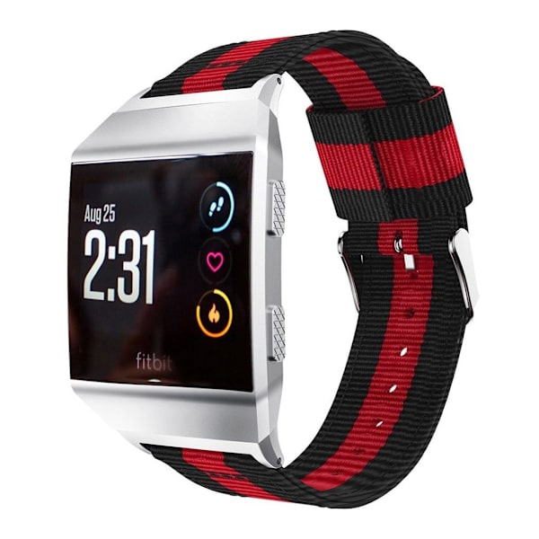Fitbit Ionic rem med vertikale striper - Sort/rød Multicolor