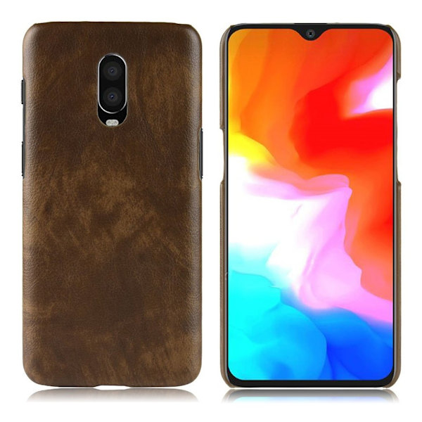 OnePlus 6T litchi skin läderfodral - Brun Brun