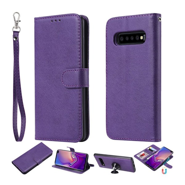 Samsung Galaxy S10 Plus  plånboksfodral i läder med löstagbar rem - lila Lila