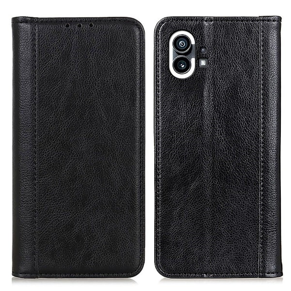 Nothing Phone (1) ægte læderetui med magnetisk lukning - Sort Black
