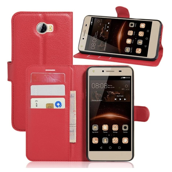 Huawei Y5 II etui i Lychee skind - Rød Red