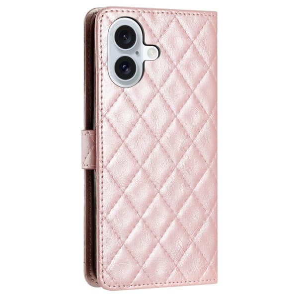 Toimiva rombinen lompakkokotelo iPhone 16 Plus - Ruusukulta Pink