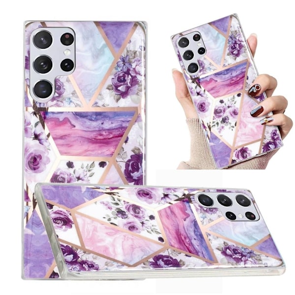 Marmormotiv Samsung Galaxy S22 Ultra skal - Lila Blomma Lila