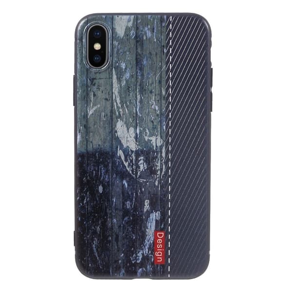 iPhone XS etui med præget mønster - Mørkeblå Træstruktur Blue