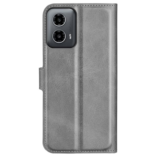 Hållbart konstläder Motorola Moto G34 fodral med plånbok - Grå Silvergrå