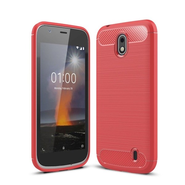 Nokia 1 mobilskal TPU material kolfiber textur - Röd Röd