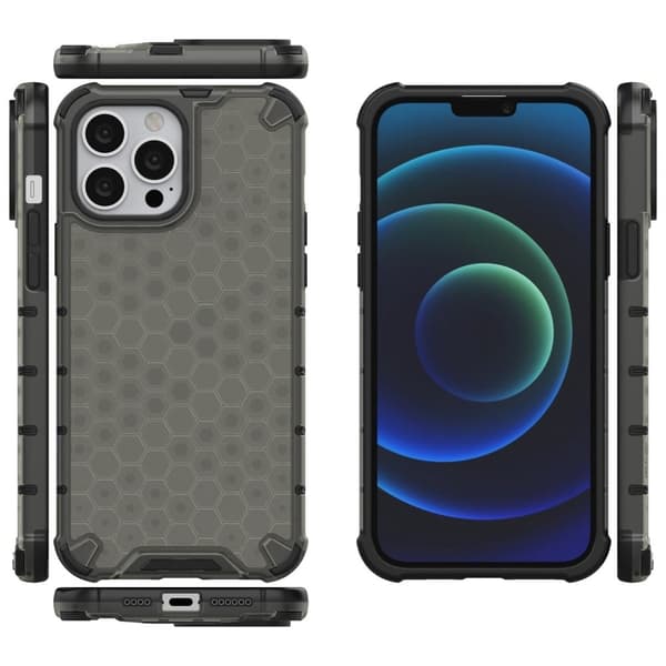 iPhone 14 Pro 6,1 tommer Honeycomb Textured Phone Case Forbedrede hjørner Fleksibel og stødsikker Drop-proof Cover - Sort Black