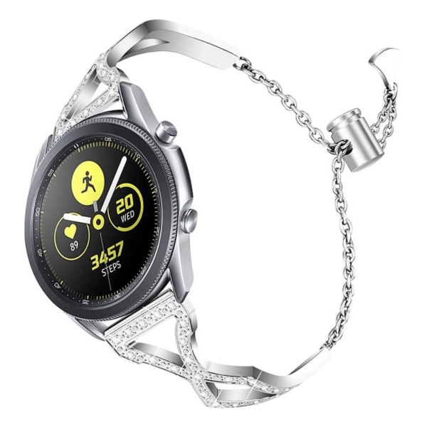 22 mm Samsung Galaxy Watch 3 (45 mm) / Watch (46 mm) urrem i rustfrit stål med rhinestone-dekor - Sølv Silver grey