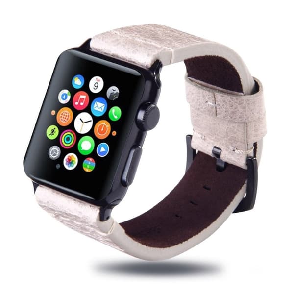 Apple Watch Series 4 44mm top layer koläder klockband - Grå Silvergrå