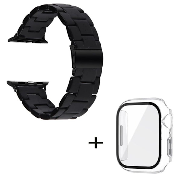 Apple Watch SE 2022 (44mm) 3 helmen hartsityylinen kelloranneke kirkkaalla suojuksella - Musta Black