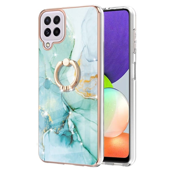 Marble Patterned Suojakuori With Ring Holder For Samsung Galaxy A22 4G / M32 - Vihreä Marble Haze Green