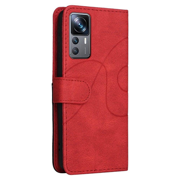 Texturerat läder Xiaomi 12T / Xiaomi 12T Pro / Xiaomi Redmi K50 Ultra fodral med handledsband - Röd Röd
