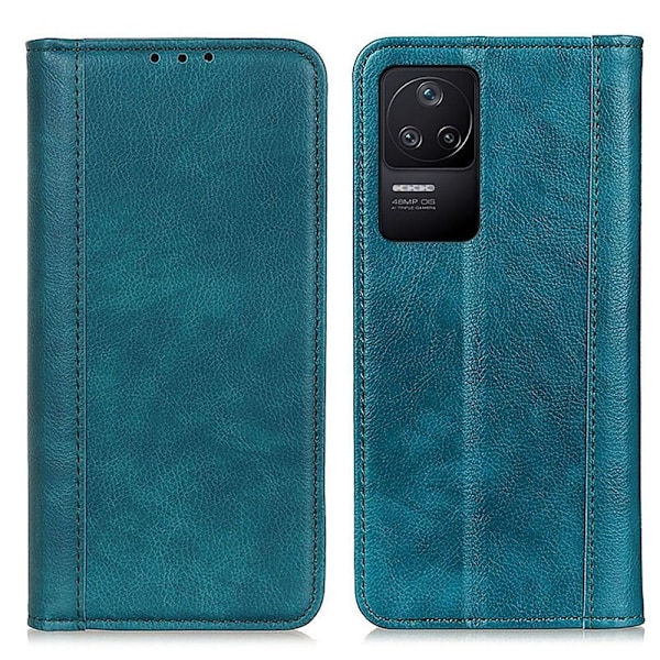 Äkta läder Xiaomi Poco F4 / Xiaomi Redmi K40S fodral med magnetisk stängning Grön