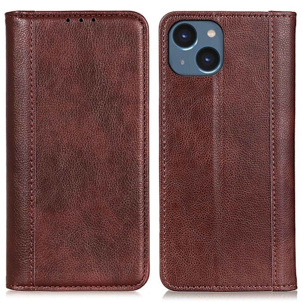 Aito nahkakotelo magneettisuljuksella iPhone 14 - Ruskea Brown