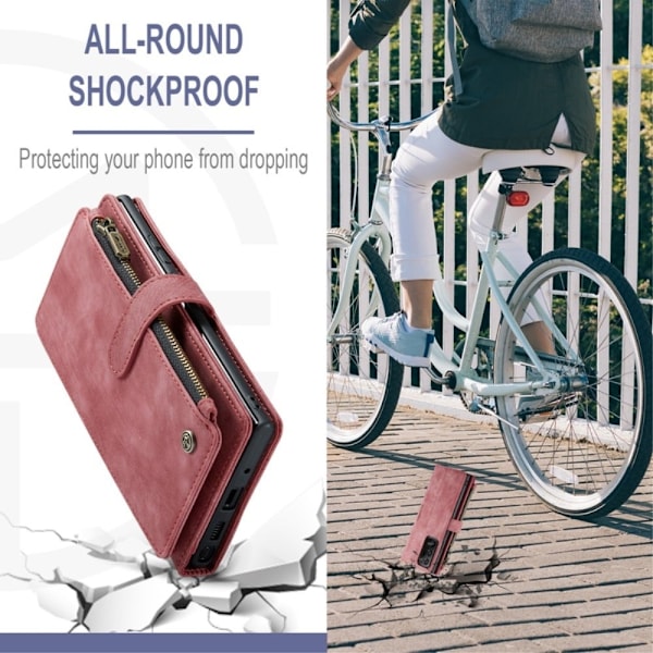 CaseMe vetoketjullinen lompakko-puhelinkotelo Samsung Galaxy Note 20 Ultra 5G - Punainen Red