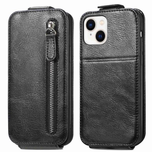 Lodret iPhone 14 Plus flip etui med lynlås - Sort Black