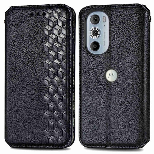 Läder Motorola Edge 30 Pro fodral med romb-design - Svart Svart